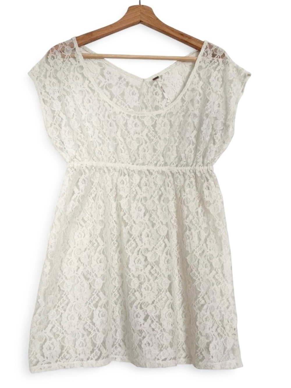 Free People Boho Lace White Empire Waist Blouse Size Medium